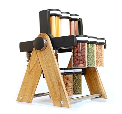 WOODEN WHEEL SPICE RACK 12 JAR