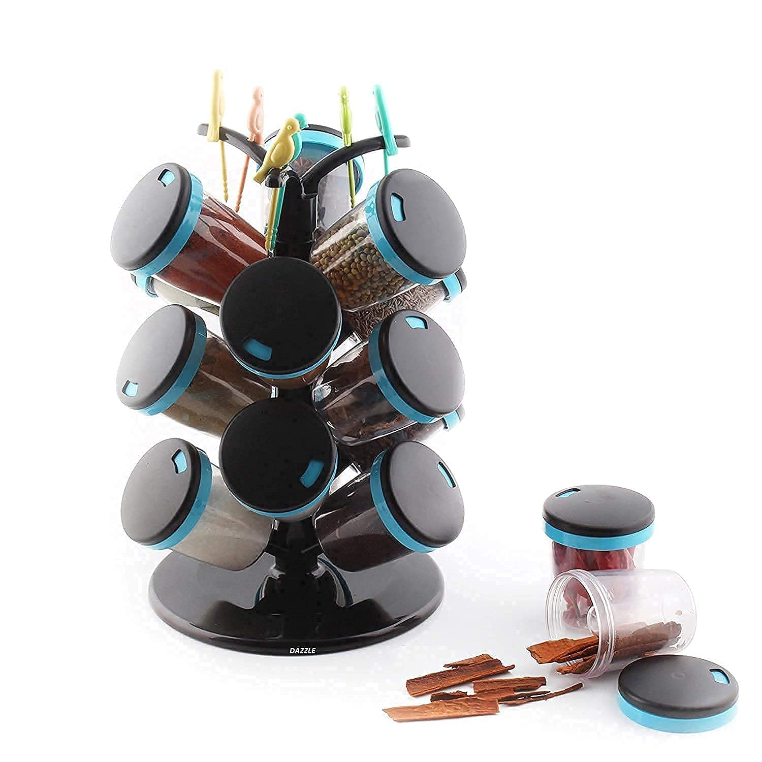 12 PC Plastic Revolving Spice Rack Tree Shape Masala Box