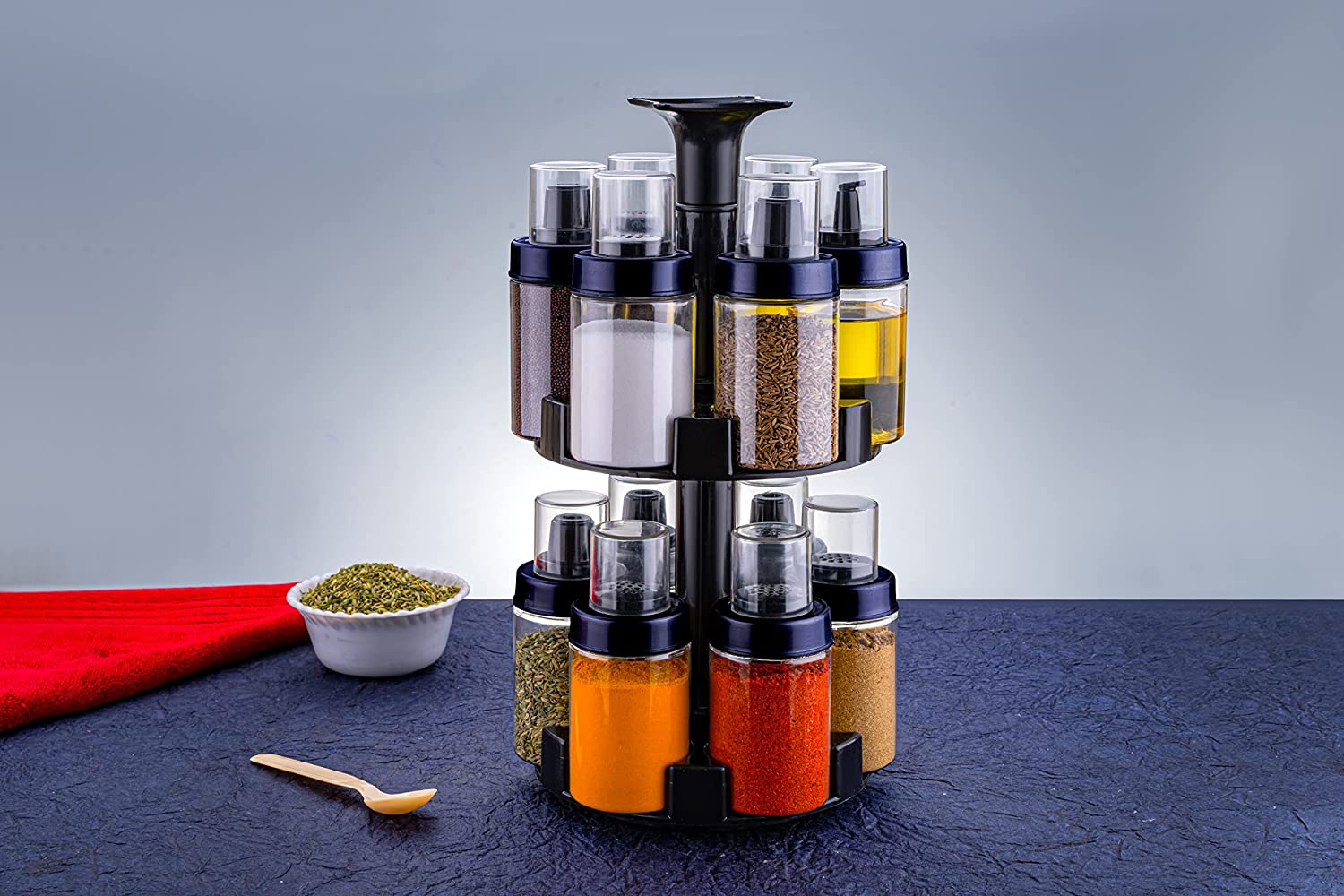 Plastic Revolving 3 In 1 Masala 12 Jar Spice Rack